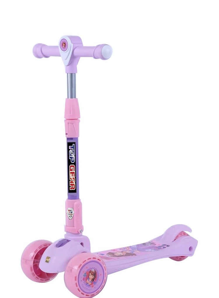 Top Gear Rideon Kids TG 690 - 3 Wheel Smart Kick Scooter with Height Adjustable Handle - LED PU Wheels & Rear Brake - Purple