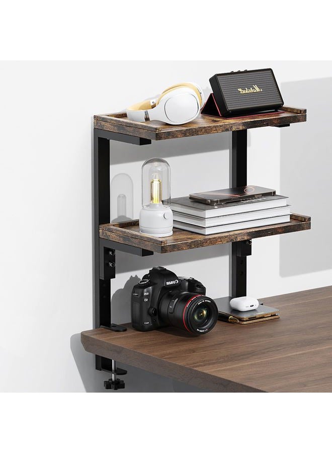 Spacrea clamp on Desk Shelf, 2 Tier Office Desk Shelves Organizer, Wood Desktop Supplies Storage Rack, Desk Organizers and Accessories (Wood) - Image 1
