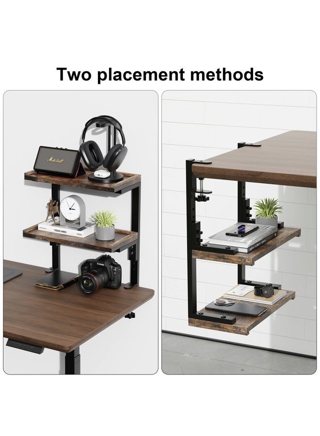 Spacrea clamp on Desk Shelf, 2 Tier Office Desk Shelves Organizer, Wood Desktop Supplies Storage Rack, Desk Organizers and Accessories (Wood) - Image 3