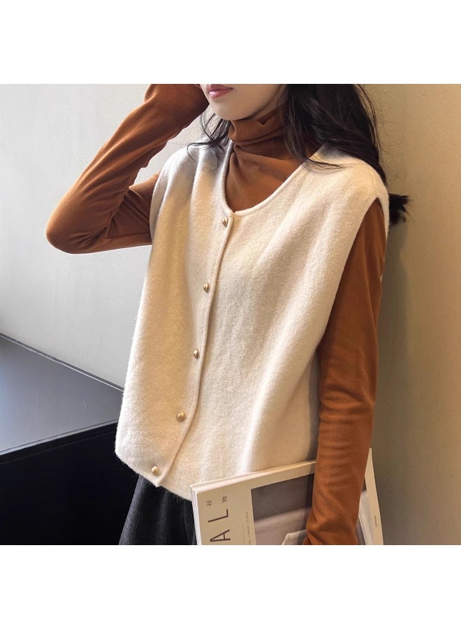 NIBEMINENT Spring Autumn Sleeveless Cardigan Women Solid Color Single Breasted Sweater Vest Female Casual Waistcoats Tops