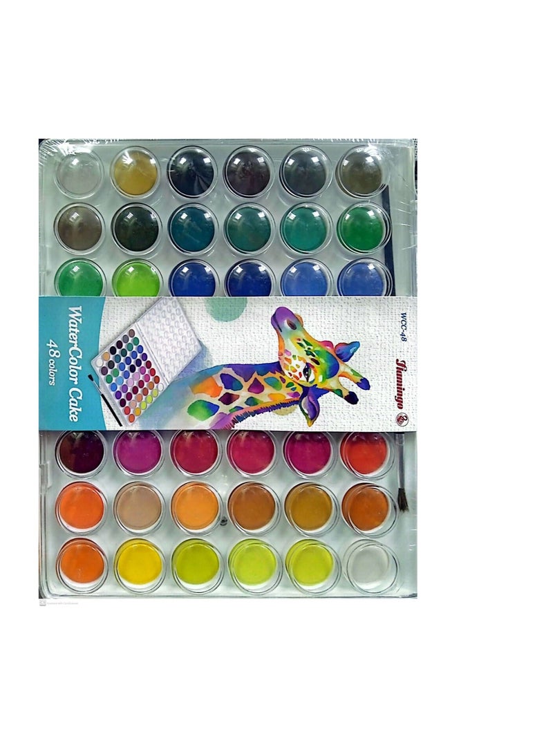 Flamingo 48-Pieces Water Color With Brush Set Multicolor - Image 1