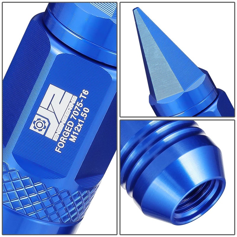 J2 Engineering 20Pcs M12x1.5 T6-7075 Aluminum Removable Spiky Cap Lug Nuts with Deep Drive Extension, Blue - Image 3