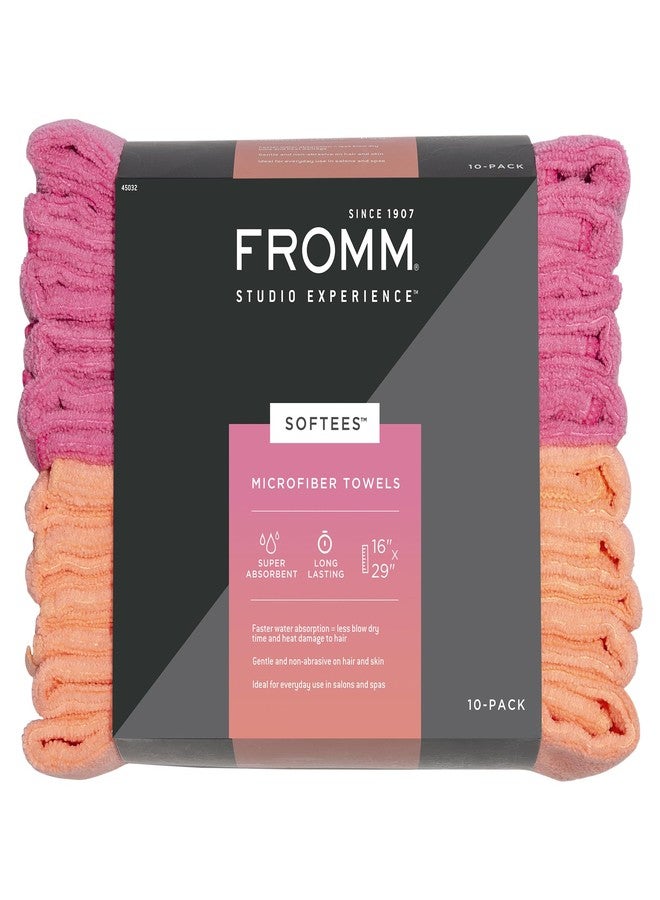 Fromm Softees Microfiber Salon Hair Towels for Hairstylists, Barbers, Spa, Gym in Hot Pink/Orange, 16" by 29", 10 Count Perfect Hair Care Towel for Drying Curly, Long, Wavy Hair - Image 1