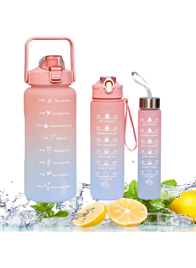 Zaboon Bottles Set Of 3 2000Ml+900Ml+500Ml Bpa Free Motivational Sports Water Bottle With Time Capacity Marker Big Large Gym Cycling Water Bottle Cup Jug For Kids School Outdoor Fitness - Image 1
