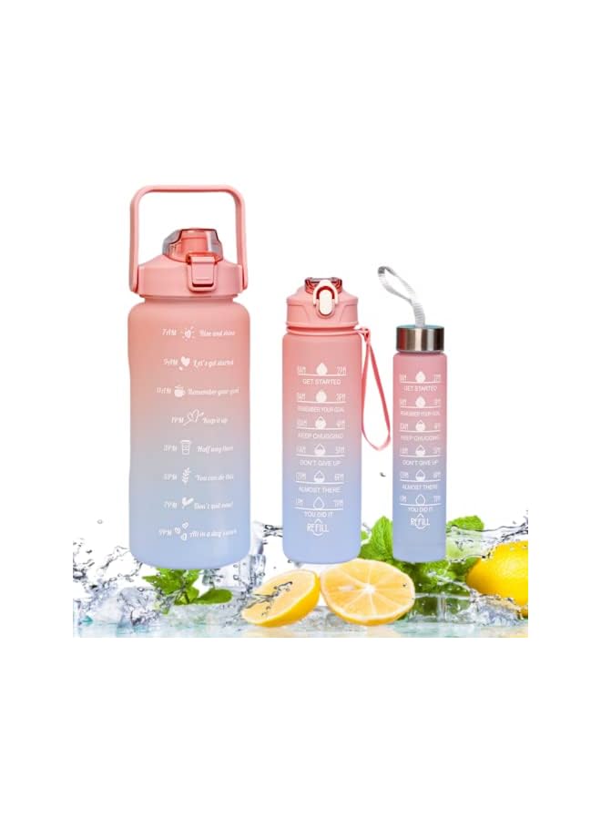 Zaboon Bottles Set Of 3 2000Ml+900Ml+500Ml Bpa Free Motivational Sports Water Bottle With Time Capacity Marker Big Large Gym Cycling Water Bottle Cup Jug For Kids School Outdoor Fitness - Image 2
