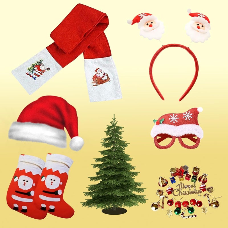 iinfinize Christmas Accessories for Kids Christmas Tree Decoartive Items Xmas Tree 12 Inch Shocks Cap Goggle Hairband Muffler 12 Pcs Tree Decoartive Item - Image 1