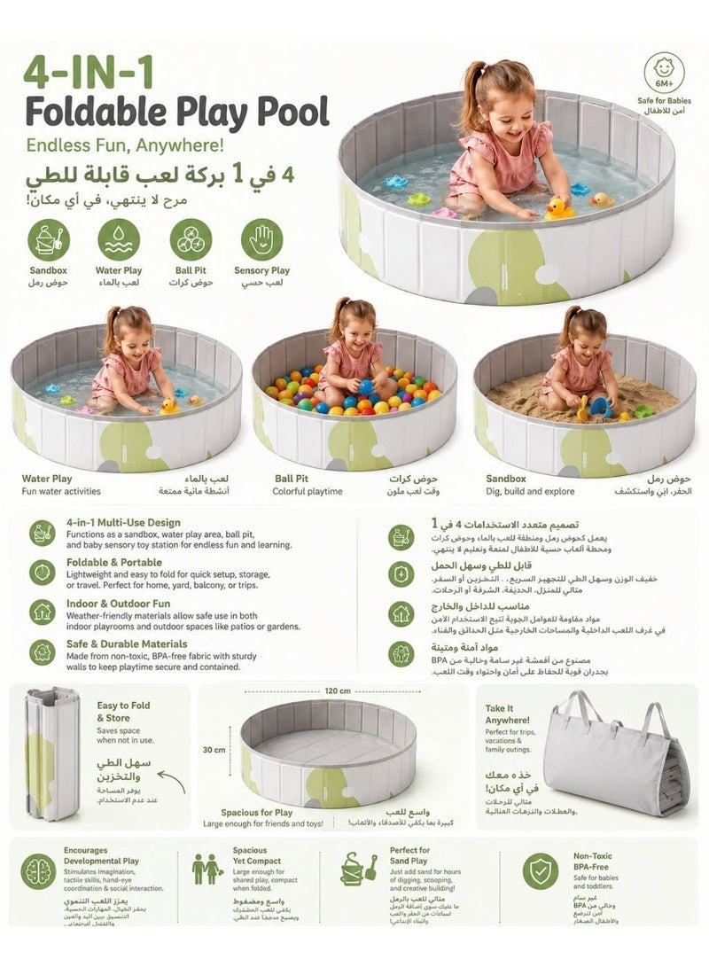 سكافا مسبح لعب ومركز أنشطة قابل للطي 4 في 1 للأطفال | مسبح للعب بالماء، صندوق رمل، حوض كرات، ومحطة لعب حسية | منطقة لعب محمولة داخلية وخارجية للأطفال الصغار والرضع | رمادي، 100 سم - Image 2