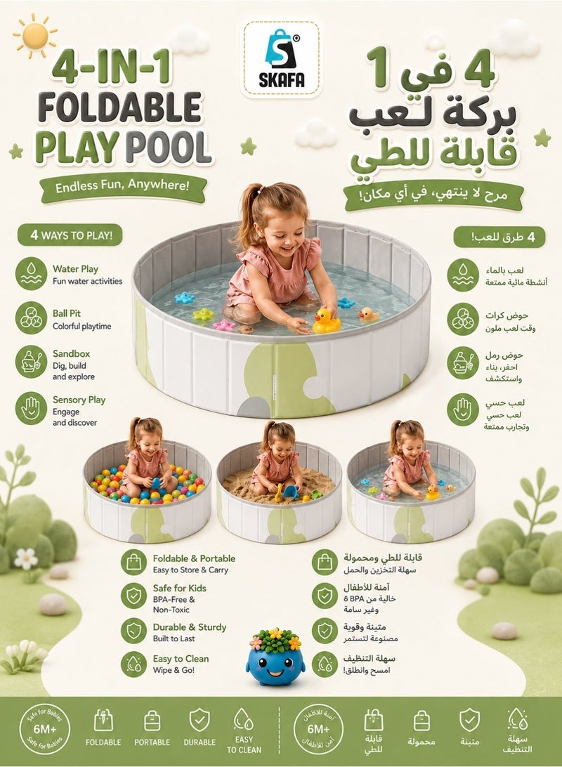 سكافا مسبح لعب ومركز أنشطة قابل للطي 4 في 1 للأطفال | مسبح للعب بالماء، صندوق رمل، حوض كرات، ومحطة لعب حسية | منطقة لعب محمولة داخلية وخارجية للأطفال الصغار والرضع | رمادي، 100 سم - Image 1