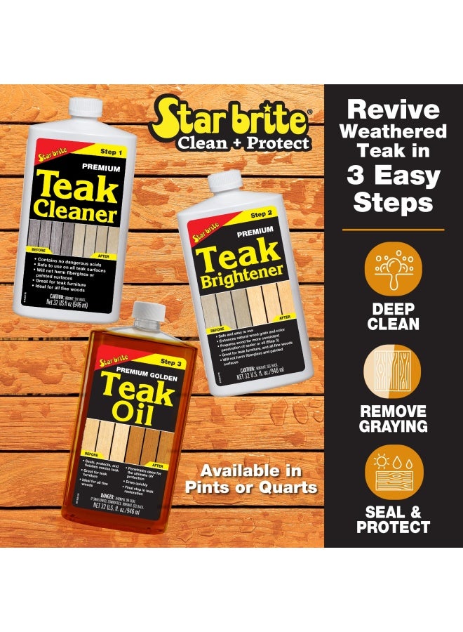 Star Brite Star Brite Premium Teak Care Kit Marine Grade Teak Cleaner Brightener And Golden Teak Oil Ideal For Boats Decks Patio And Fine Wood Furniture Renew Refinish And Protect 081202  - Image 3