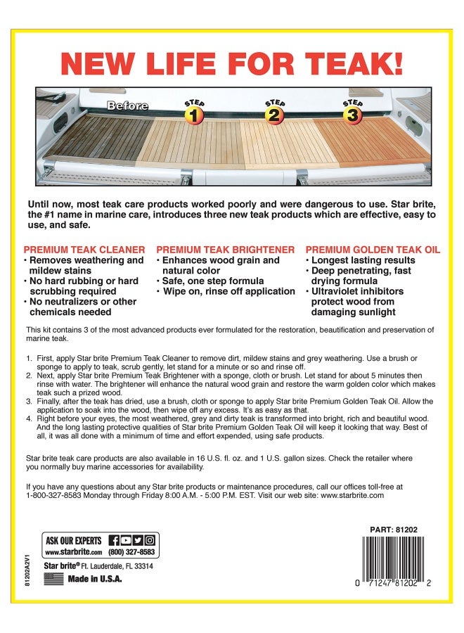 Star Brite Star Brite Premium Teak Care Kit Marine Grade Teak Cleaner Brightener And Golden Teak Oil Ideal For Boats Decks Patio And Fine Wood Furniture Renew Refinish And Protect 081202  - Image 2
