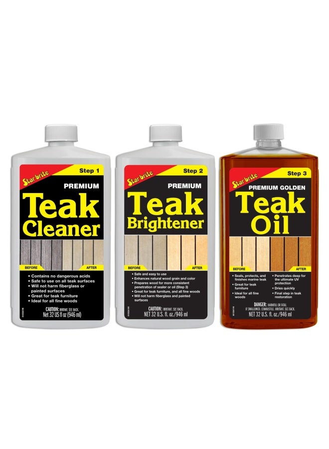 Star Brite Star Brite Premium Teak Care Kit Marine Grade Teak Cleaner Brightener And Golden Teak Oil Ideal For Boats Decks Patio And Fine Wood Furniture Renew Refinish And Protect 081202  - Image 1