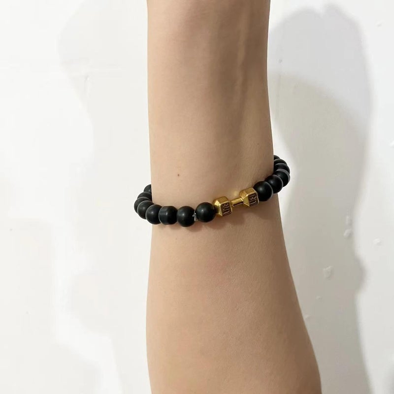 CSIYANJRY99 2Pcs Dumbbell Bracelet for Men Gym Bros Beads Bracelet Black Barbell Bracelet Natural Volcanic Stone Bracelet Set Fitness Jewelry (2Pcs Black) - Image 5