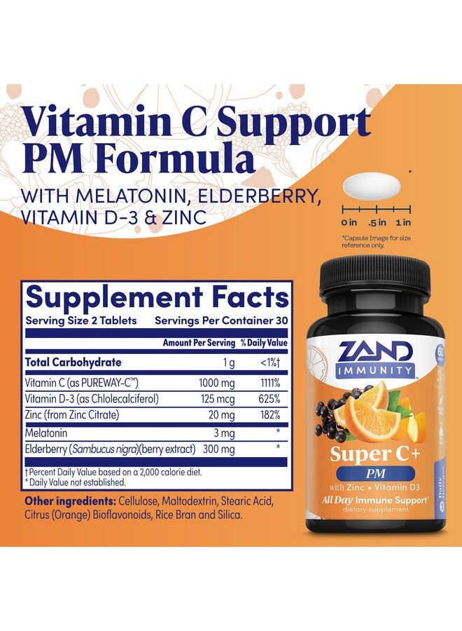 ZAND Zand Immunity Super C+ PM, Nighttime Immune Support Plus Melatonin, 1000mg PureWay-C Vitamin C, Zinc, D3 & Elderberry, Enhanced Absorption - 60 Tablets, 30 Servings - Image 3