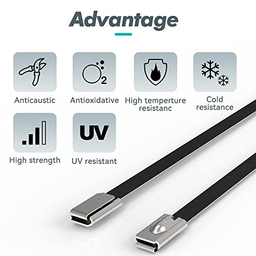 JOUGU Metal Zip Ties Black 100pcs Stainless Steel Epoxy Coated Locking Cable Heavy Duty Exhaust Wrap Multi Purpose Binding for machinery, vehicles, farms, cables, pipes,Fence - Image 5