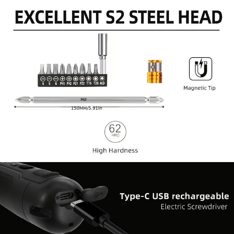 500 Piece Electric Screwdriver Set 360 RPM 6 Torque 6 N M 2000mah 3 7V Black Manual And Automatic Portable Power Screwdriver With Type C Charging Cable For Electrical Repairs - Image 4