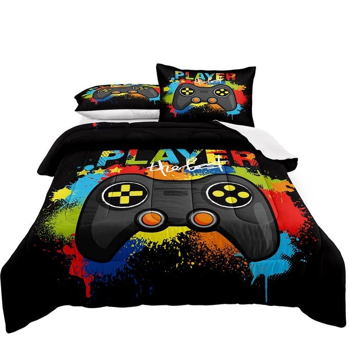 GAMER COMFORTER SET TWIN SIZE FOR BOYS KIDS GAME ROOM DECOR VIDEO GAME GAMER COMFORTER TEENS BEDROOM GAMEPAD BEDDING SET ALL SEASONA19 TWIN