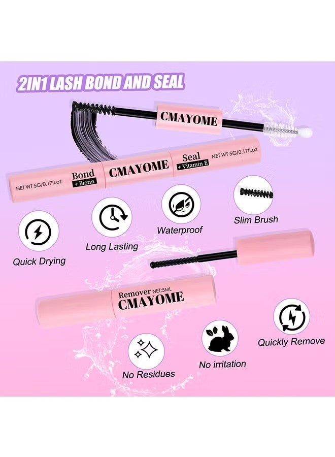 JS Single Cluster False Lashes Set, 3D/4D/5D Multiple Sizes Eyelashes with Eye Black, Mascara Comb, Eyelash Glue and Tweezers, Dense Natural Look Eyelashes, Curl Extension Lashes Eyelashes Set - Image 5