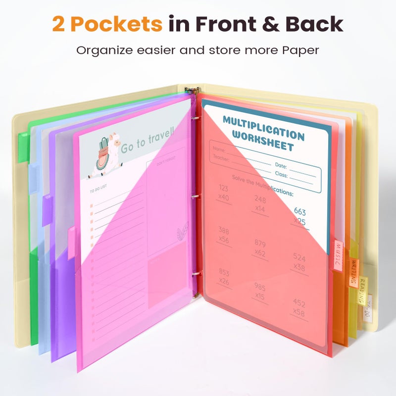 Sooez 24 Count Dividers with Pockets, 8 Tabs Binder Dividers for 3 Ring Binders, Binder Dividers with tabs, Binder Divider with Pockets for US Letter Size, Insertable Big Tabs, Multicolor, Set of 3 - Image 3