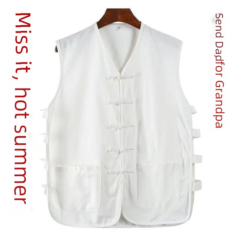 Traditional Buckle Old Coarse Cloth Tang Coat Mens Vest and Vest for Summer Old Man Sweatshirt Chinese Style Waistcoat Chinese Style Navy blue  - Image 5