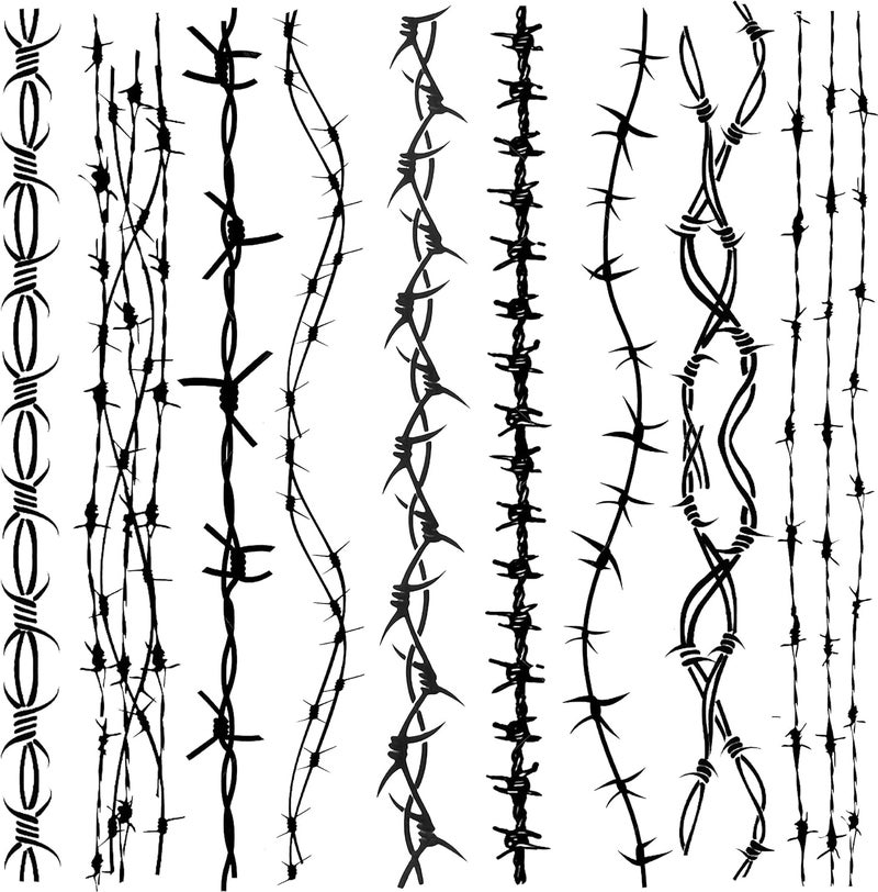 COKTAK 9 Sheets Halloween Barb Wire Tattoos Temporary Fake Arm Tattoos Barbwire Sticker For Women Men Adults Prison Barbed Wire Temporary Tattoos Costume Halloween Makeup Kit Party Rave Accessories