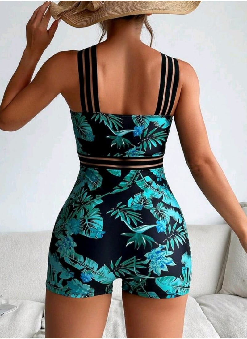 Shein SHEIN Swim Summer Beach Tropical Print Criss Cross One Piece Swimsuit  - Image 2
