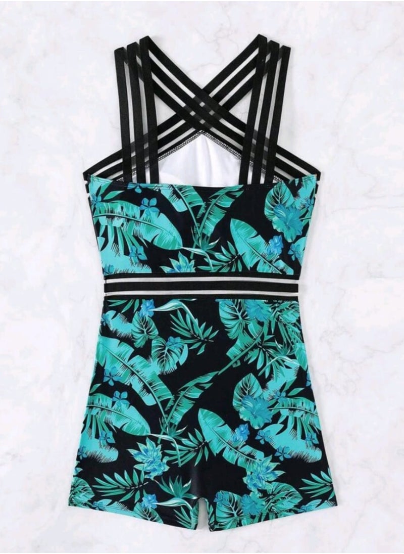 Shein SHEIN Swim Summer Beach Tropical Print Criss Cross One Piece Swimsuit  - Image 3