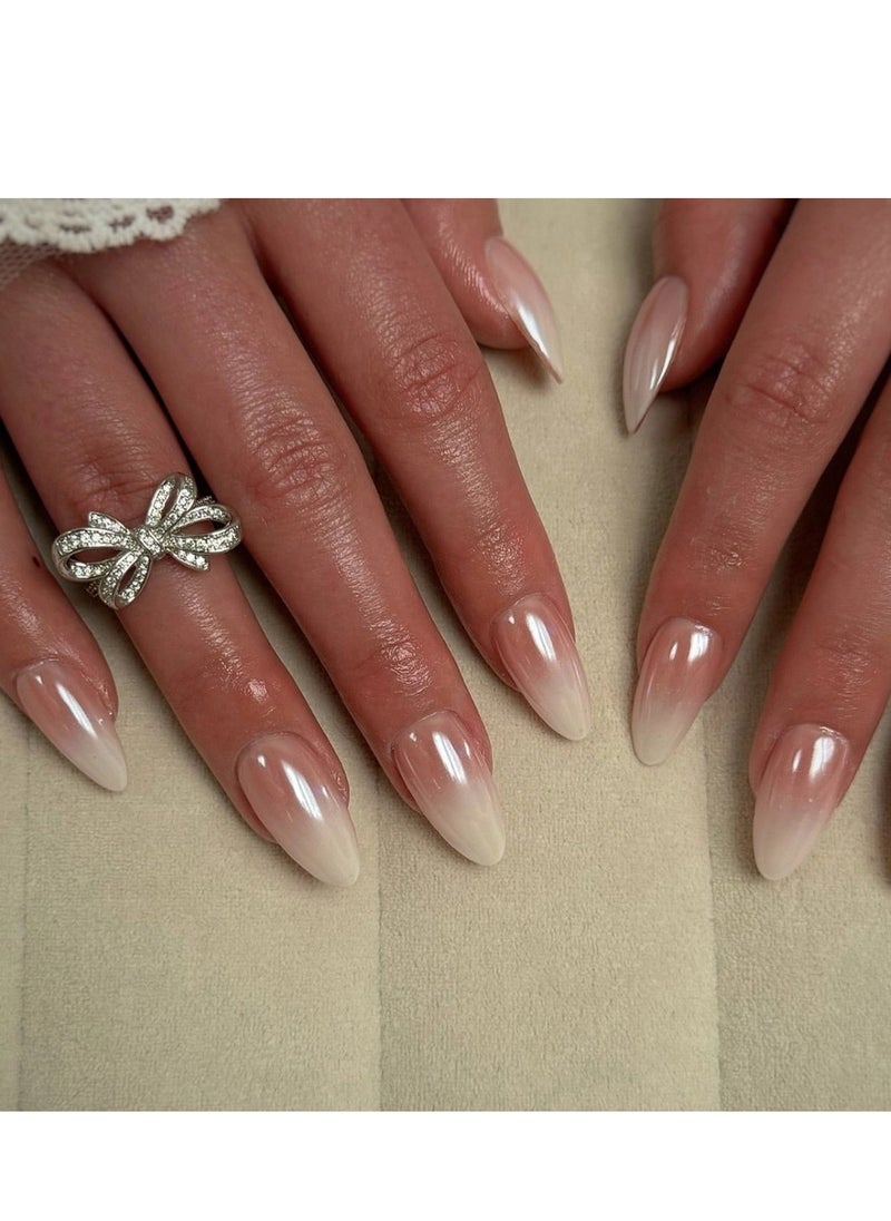 JOSQUEWNN Press on nails, French 30-Piece Set of High-Quality Gradient Fake Nails, Almond-Shaped Wearable Nails with Luxurious Coating Design, Fake Acrylic Nails With Glue Kit.  - Image 1