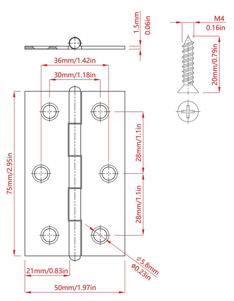 ZAQW 4Pcs Stainless Steel 3-inch Thick Hinges, Door and Window Hinges are Equipped with 24Pcs Stainless Steel Screws - Image 2