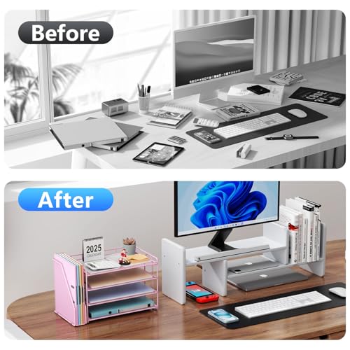 gianotter 4Tier Paper Organizer With Magazine Holder Desk Organizers and Accessories Desk Accessories Workspace Organizers File Organizer for Office Supplies Storag Pink 4Tier - Image 3