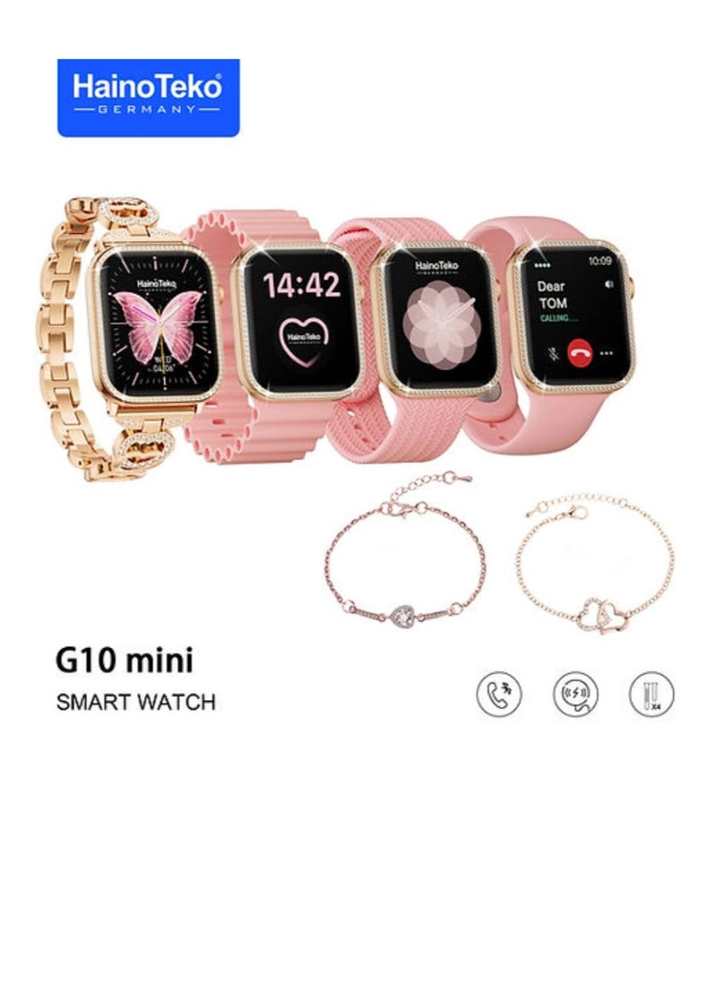 Haino Teko G10 Mini Smart Watch For Women Screen AMOLED With 4 Silicone and Stainless Steel Straps and Two Additional Bracelets  - Image 1