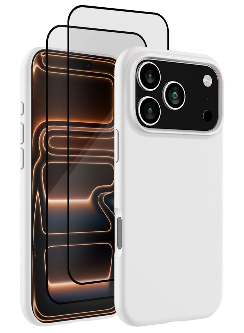 3 Packs Silicone Protective Phone Case for iPhone 17 Pro Max - Soft Anti-Scratch Microfiber Lining Ultra Slim Drop Protection Phone Cover with Two 3D Screen Protectors - White - Image 1