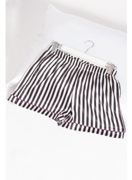 For You Moda 5-Piece Black and White Striped Satin Pajama Shorts Set  - Image 3
