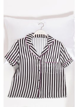 For You Moda 5-Piece Black and White Striped Satin Pajama Shorts Set  - Image 2