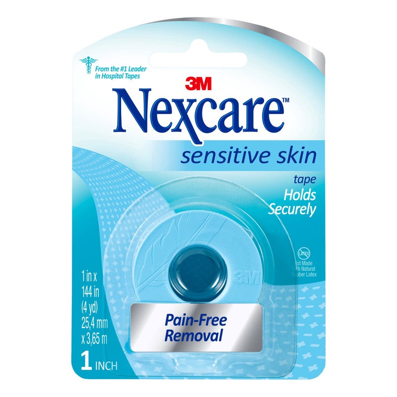 Nexcare Sensitive Skin Low Trauma Tape, 1 in x 4 yd, Pain-Free Removal, Hypoallergenic, 12 Rolls - Image 1
