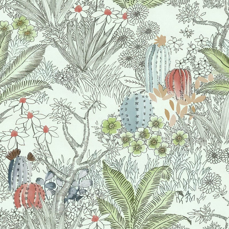 Wudnaye Boho Peel and Stick Wallpaper Catus Wallpaper 17.7" x 118.1"Vintage Floral Wallpapers Peel and Stick Botanical Removable Wall Paper Boho Self Adhesive Contact Paper for Bathroom Cabinets - Image 1