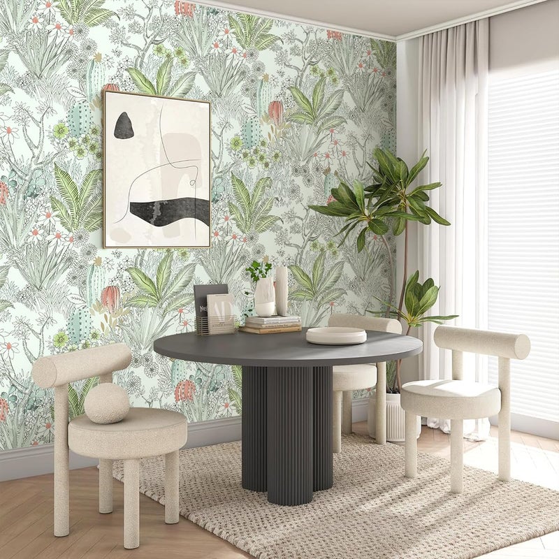 Wudnaye Boho Peel and Stick Wallpaper Catus Wallpaper 17.7" x 118.1"Vintage Floral Wallpapers Peel and Stick Botanical Removable Wall Paper Boho Self Adhesive Contact Paper for Bathroom Cabinets - Image 5