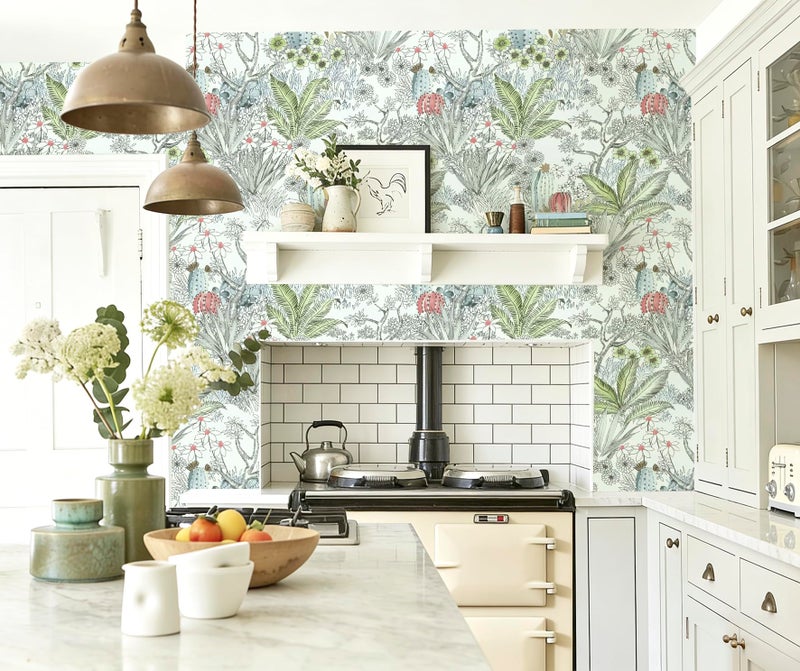 Wudnaye Boho Peel and Stick Wallpaper Catus Wallpaper 17.7" x 118.1"Vintage Floral Wallpapers Peel and Stick Botanical Removable Wall Paper Boho Self Adhesive Contact Paper for Bathroom Cabinets - Image 3