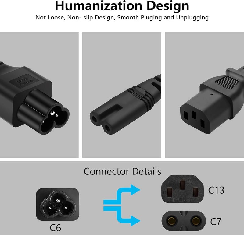 CERRXIAN C6 to C7C13 Y Splitter Power Plug Cord IEC 320 C6 Male to C7C13 Female Splitter Adapter AC Power Supply Cord 25A125V 1FT03M - Image 2