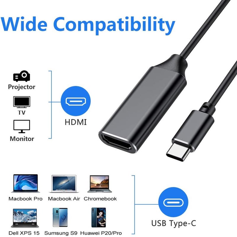 محول USB C إلى HDMI، محول Type C إلى HDMI 4K (متوافق مع Thunderbolt 3) مع إخراج الصوت والفيديو لأجهزة MacBook Pro 2018/2017/2016، Samsung Note 9/S9/Note 8/S8، Huawei Mate 20 والمزيد (أسود) - Image 4