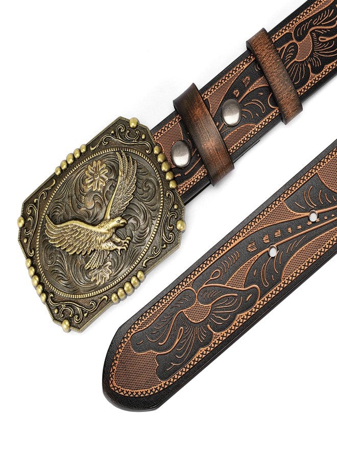 BISON DENIM Men's Western cowboy belt Classic Double embossed leather belts with Printed Engraved Buckle - Image 3