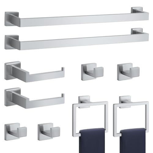 10Pieces Brushed Nickel Bathroom Accessories Set Stainless Steel Bathroom Hardware Set Towel Racks for Bathroom Wall Mounted 24 Inch Bath Towel Bar Set