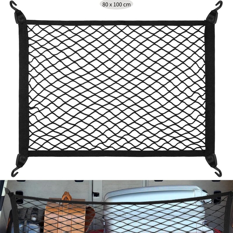 Zocipro شبكة صندوق السيارة ، 80 × 100 سم، شبكة الأمتعة، شبكة السيارة القابلة للتمدد إلى 210 × 140 سم، شبكة صندوق السيارة، تثبيت الحمولة بأربعة خطافات ABS لمعظم السيارات - Image 1