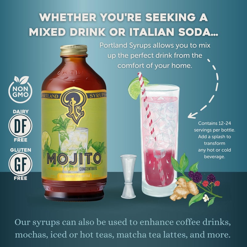 Portland Syrups Mojito Syrup - Refreshing Mint and Zesty Lime Flavor - Premium Beverage Concentrate for Cocktails, Mocktails, Tea, and More - 12 oz with 24 Servings (Pack of 2) - Image 2