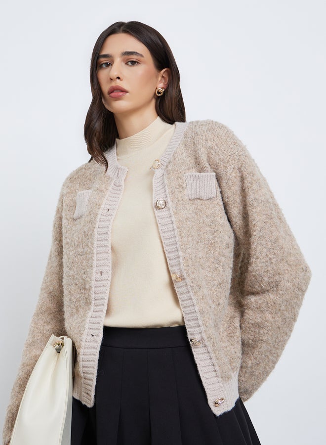 Styli Beige Regular Fit Mixed Yarn Cardigan - Image 3
