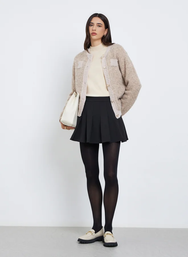 Styli Styli Beige Regular Fit Mixed Yarn Cardigan