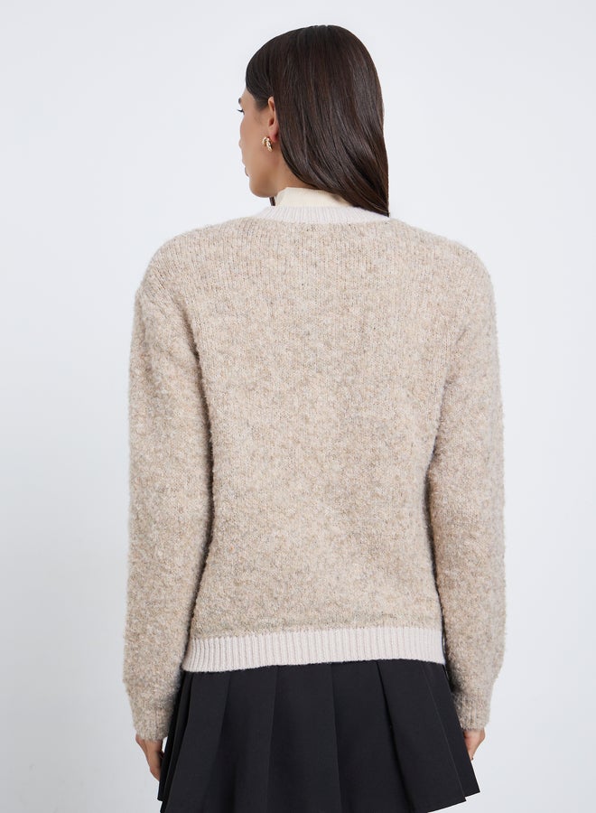 Styli Beige Regular Fit Mixed Yarn Cardigan - Image 5