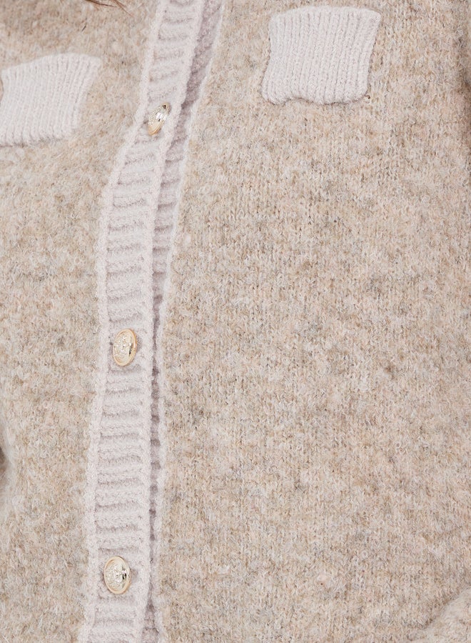 Styli Beige Regular Fit Mixed Yarn Cardigan - Image 4