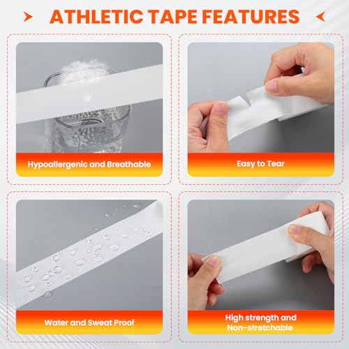 TENKAIWICK 32 Pack Athletic Tape, White Sports Tape for Wrist Ankle Protection, Sports Tape Athletic No Sticky Residue, Easy to Tear Gymnastics Tape for Soccer, Football, Training Supplies (1.5" x 320 Yards) - Image 3