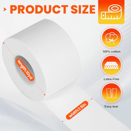 TENKAIWICK 32 Pack Athletic Tape, White Sports Tape for Wrist Ankle Protection, Sports Tape Athletic No Sticky Residue, Easy to Tear Gymnastics Tape for Soccer, Football, Training Supplies (1.5" x 320 Yards) - Image 2