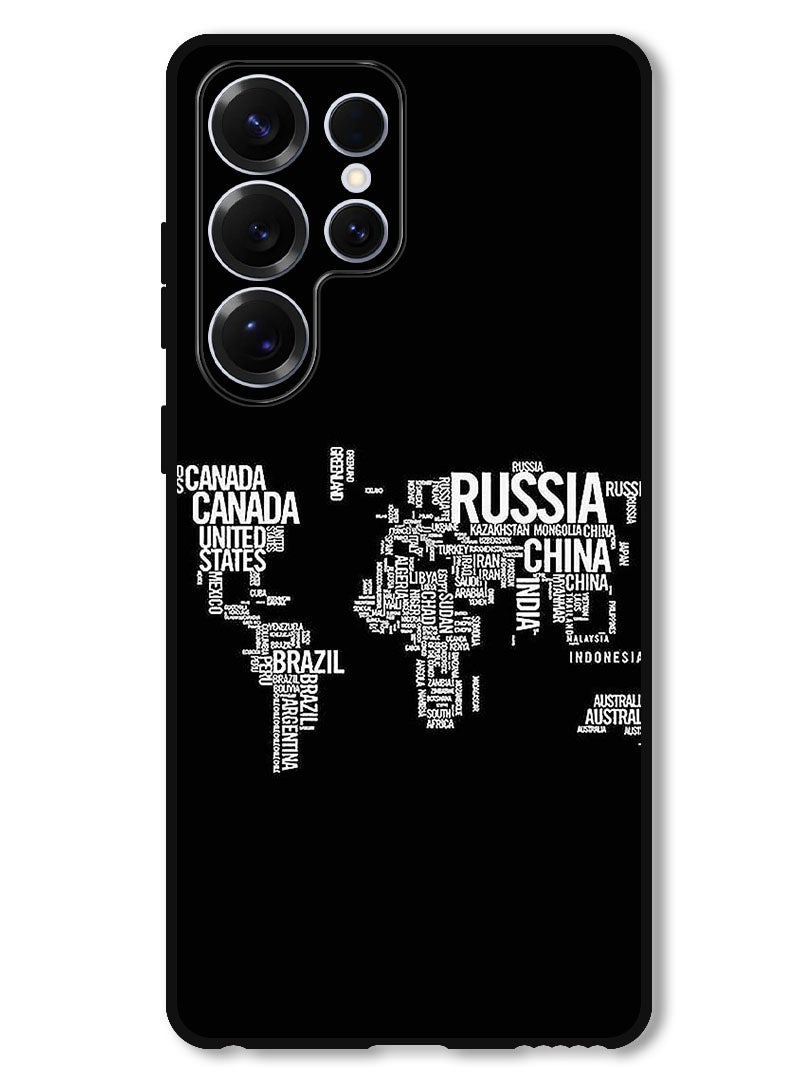 Theodor Protective Case Anti Scratch Shock Proof Bumper Cover For Samsung Galaxy S25 Ultra Written World Map - Image 1